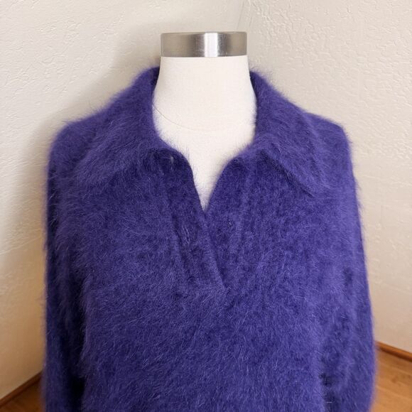 VTG Connie A Lee Angora Fuzzy Sweater Womens S/M Purple Collared Whimsical Retro - Picture 7 of 11